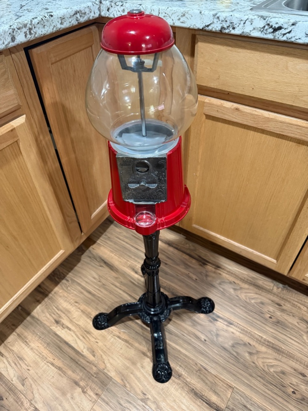 Vintage-Style Red Gumball Machine on Black Stand - Unbranded